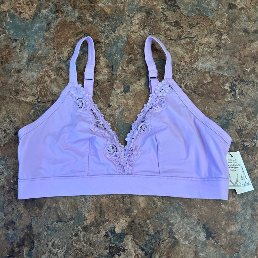 No Boundaries Wireless Triangle Bralette Women Size XL Purple Mesh Wirefree